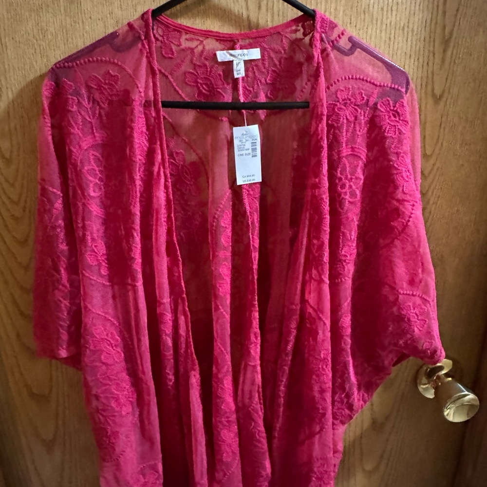 Maurices Vibrant Pink Lace Kimono